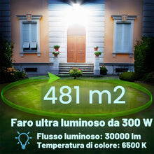 Carica l'immagine nel visualizzatore di Gallery, Faro LED Esterno 300W, 1M Cavo Bianco Freddo 6500K,IP66 Impermeabile Farettdao LED Esterno, 30000LM Faretti LED Esterno,