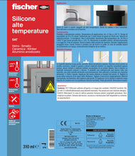 Carica l'immagine nel visualizzatore di Gallery, Fischer SAT Silicone Alte Temperature, Nero, Fino a 315°, Sigillante per Canne Fumarie, Tubazioni, Giunti, Caminetti, St