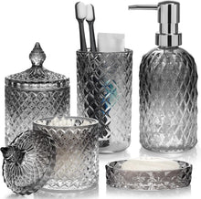 Carica l'immagine nel visualizzatore di Gallery, Set di accessori da bagno, 5 pezzi in vetro sfumato set completo, accessori da bagno in vetro con dispenser di sapone, portasapone, portaspazzolino, supporto Qtip