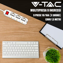 Carica l'immagine nel visualizzatore di Gallery, V-TAC Multipresa Elettrica 9 PRESE con Interruttore e Cavo 1,5mt - 6 Prese Laterali 10/16A Bipasso e 3 Frontali 10/16A B