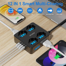 Carica l'immagine nel visualizzatore di Gallery, POWSAF Presa Multipla 8 Prese Quadrata, Ciabatta Elettrica con 4 USB e Interruttore - Multipresa Compatta per Casa/Uffic
