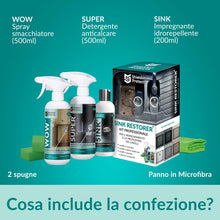 Carica l'immagine nel visualizzatore di Gallery, Shieldon Protects Kit per il rinnovamento dei lavelli – Detergente anticalcare, spray smacchiatore e impregnante nano - 