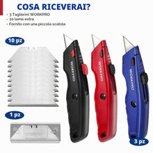 Carica l'immagine nel visualizzatore di Gallery, WORKPRO Set di Coltello di Sicurezza 3 Pezzi, Coltello Retrattile, Coltello Taglierino con 10 Lama di Ricambio a Cambio 