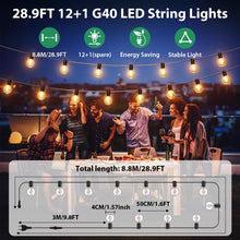 Carica l'immagine nel visualizzatore di Gallery, FIFlying Catena Luminosa Esterno 8.8M/29FT, G40 Luci da Esterno Giardino con 12+1 LED, 2700K Bianco Caldo Impermeabile C