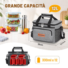 Carica l'immagine nel visualizzatore di Gallery, Borsa Frigo 12L con Tracolla,Piccola e Pieghevole,Impermeabile, Grigo