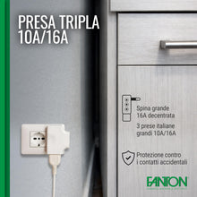 Carica l'immagine nel visualizzatore di Gallery, FANTON 82220 adattatore presa tripla piatta SALVASPAZIO - 1 spina italiana GRANDE 16A 3 prese italiane grandi