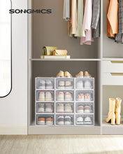 Carica l'immagine nel visualizzatore di Gallery, SONGMICS Scatole per Scarpe, Contenitori per Scarpe, Organizzatori Portascarpe Pieghevoli e Impilabili, Fino alla Taglia