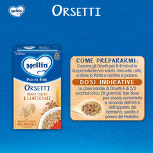 Carica l'immagine nel visualizzatore di Gallery, Mellin La Pasta dei Bimbi, 100% Naturale, ORSETTI con Grano Tenero e Lenticchie 280g