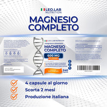 Carica l'immagine nel visualizzatore di Gallery, Magnesio Completo 600mg 240 Capsule - Magnesio Complex 5 in 1 per la Normale Funzione Muscolare e alla Riduzione della S