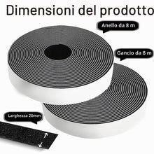 Carica l'immagine nel visualizzatore di Gallery, Feltro Adesivo Biadesivo 8m x 20mm, Hook Loop Autoadesivo Nero