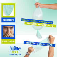 Carica l'immagine nel visualizzatore di Gallery, LillOne XXL-SET 10 Ricariche da Oltre 10 Metri + 1 Cassetta Riutilizzabile - Compatibili con Mangiapannolini Maialino Fo