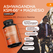 Carica l'immagine nel visualizzatore di Gallery, Ashwagandha KSM-66 + Magnesio COMPLEX - Ansia e stress | Più riposo, benessere mentale e fisico – Alto Dosaggio 5% Witha