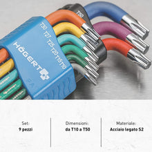 Carica l'immagine nel visualizzatore di Gallery, Högert Technik - Chiave TORX I Set da 9 pezzi I Dimensioni da T10 a T50 I In acciaio legato S2 I Resistente alla deforma