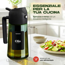 Carica l'immagine nel visualizzatore di Gallery, PORTENTUM Spruzzino Olio per Friggitrice Aria 470 ml 2 in 1 Funzione Spray e Versamento – Oliera Vetro Verde Protezione 