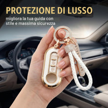 Carica l'immagine nel visualizzatore di Gallery, Cover Chiave, Guscio Protettivo in TPU con Portachiavi e Ciondolo Numero di Telefono, Car Key Cover per Fiat 500、500L、Pu