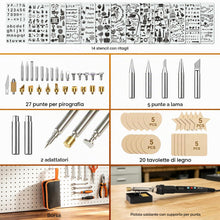 Carica l'immagine nel visualizzatore di Gallery, Set di penna per pirografia e saldatore per pirografia 71 in 1, 80 W, LED, temperatura regolabile 180-500 °C, con interr