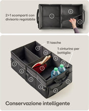 Carica l'immagine nel visualizzatore di Gallery, Praknu Organizer Bagagliaio con Coperchio Piccolo 35L – Pieghevole a 15L – 3 Scomparti con 11 Tasche – Idrorepellente e 