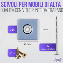 Carica l'immagine nel visualizzatore di Gallery, Filzada® 26x Piedini per Mobili in Teflon da Avvitare 25x25 mm Quadrati
