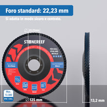 Carica l'immagine nel visualizzatore di Gallery, Dischi abrasivi per smerigliatrice 125 mm 4 pz lamellari zirconio inox