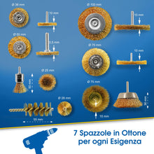 Carica l'immagine nel visualizzatore di Gallery, S&amp;R Set 7 Spazzole Metalliche Acciaio Ottonato per Trapano Codolo 6mm