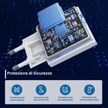 Carica l'immagine nel visualizzatore di Gallery, Ewent Caricatore Rapido 30W USB-C Power Delivery + USB-A QC3.0, Carica Veloce iPhone e Android di nuova generazione, Dop