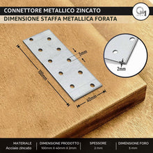 Carica l'immagine nel visualizzatore di Gallery, 10 x Piastre forate (100 x 40 x 2) Piastra di fissaggio, Connettore per legno, Lastrina di giunzione piatta, Piastra di 