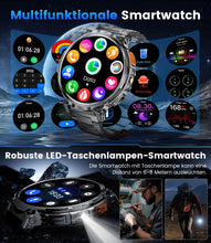 Carica l'immagine nel visualizzatore di Gallery, ESFOE Smartwatch Uomo Militare con 1000mAh/Torcia LED,1.85" Orologio Smart Watch con Chiamate Bluetooth,5ATM Impermeabil