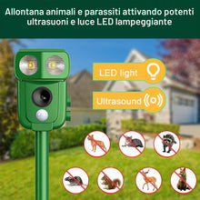 Carica l'immagine nel visualizzatore di Gallery, Repellente per Gatti Ultrasuoni Solare,120° Infrared Sensing - IP45 Impermeabile, 5 Modalità Regolabili, Caricamento Sol