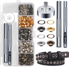 Carica l'immagine nel visualizzatore di Gallery, Occhiello Strumento Kit, 200 Pezzi Occhielli Grommet Rondelle, 5mm Occhielli Metallici, Grommet Kit con 3 Attrezzi e Sca