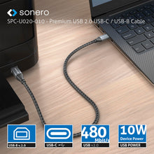 Carica l'immagine nel visualizzatore di Gallery, Sonero® Cavo USB 2.0, cavo di collegamento, cavo stampante, da spina C a spina B, 480 MB/s, grigio siderale/nero, 2,00 m