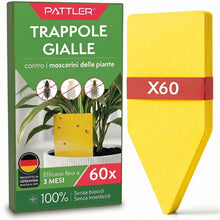Carica l'immagine nel visualizzatore di Gallery, Pattler Trappola Moscerini per Piante da Interno – 60 Pezzi. Trappole Cromotropiche Gialle Adesive a Doppio Lato, Anti M