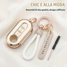 Carica l'immagine nel visualizzatore di Gallery, Cover Chiave, Guscio Protettivo in TPU con Portachiavi e Ciondolo Numero di Telefono, Car Key Cover per Fiat 500、500L、Pu