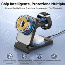 Carica l'immagine nel visualizzatore di Gallery, Caricatore Wireless 3-in-1, Stazione Ricarica Rapida 15W Magnetica Pieghevole, Adatto iPhone 12 a 17, Apple Watch e AirP
