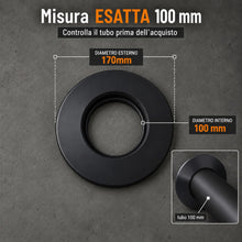 Carica l'immagine nel visualizzatore di Gallery, TYGERIX® Rosone Coprimuro Nero in Silicone da 100 mm | Rosetta Flessibile per Copertura Tubi di Caldaie Stufe e Qualsias