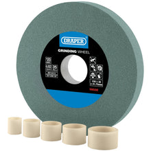 Carica l'immagine nel visualizzatore di Gallery, Draper Mola da banco da 150 mm x 20 mm, affilatrice per utensili TCT grana 120, 5 anelli di riduzione, taglio a secco, f
