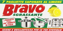Carica l'immagine nel visualizzatore di Gallery, Bravo - Detergente per stoviglie e superfici dure, Sgrassante, al limone - 7 pagliette saponate - [confezione da 2]