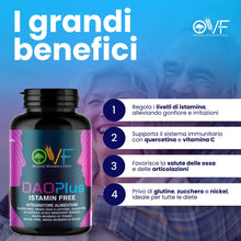 Carica l'immagine nel visualizzatore di Gallery, OVF DAO Plus Istamin Free - 90 cps - Supporto Naturale al Metabolismo dell'Istamina con Vitamina C, Zinco e Quercetina