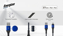 Carica l'immagine nel visualizzatore di Gallery, Energizer Cavo Lightning USB-A 1,2 m, Connettori Metallo, Certificato MFi