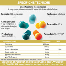 Carica l'immagine nel visualizzatore di Gallery, Diosmina Esperidina Complesso Bioflavonoidi 100 Compresse con Vitamina C, Vite Opc, Rusco, Ippocastano | Senza Glutine e