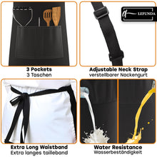 Carica l'immagine nel visualizzatore di Gallery, LEFUNDA® Grembiule da Cucina, Grembiule impermeabile con 3 Tasche, Grembiule da Barbecue, Regolabile con Nastri Lunghi, 
