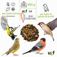 Carica l'immagine nel visualizzatore di Gallery, UGF - Mangime per uccelli selvatici per tutto l'anno 800g, con semi di girasole, larve di mosca soldato nera e pellet co