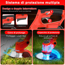 Carica l'immagine nel visualizzatore di Gallery, OUTIGO Tosaerba a batteria, Dotato di due batterie da 21 V, 4 lame, tosaerba triplo pieghevole, tosaerba da giardino a b