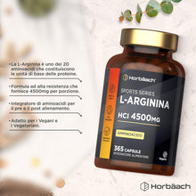 Carica l'immagine nel visualizzatore di Gallery, L-Arginina 4500 mg - 365 Compresse Vegane - Arginina HCl