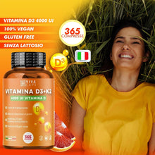 Carica l'immagine nel visualizzatore di Gallery, Vitamina d3 k2 mk7 vegana alto dosaggio 365 Micro compresse, Vitamina d3 4000 ui e 200 mcg di Menachinone per sistema im