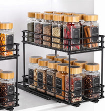 Carica l'immagine nel visualizzatore di Gallery, Cozary Porta Spezie Per Cucina, Portaspezie Per Cucina Estraibile A 2 Livelli – Cassetto Estraibile Cucina Con Cuscinetti A Sfere, 2 Metodi Di Montaggio (26 * 15 * 21.8cm)
