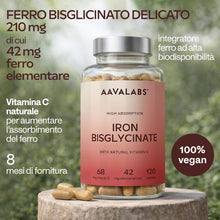 Carica l'immagine nel visualizzatore di Gallery, Integratore Ferro e Vitamina C Naturale - Ferro Bisglicinato 42mg Integratori Stanchezza Fisica e Mentale, Globuli Rossi