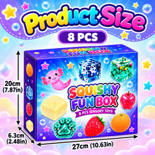 Carica l'immagine nel visualizzatore di Gallery, 8 Pezzi Squishy Set, Squishys Fun-Box Set, Squishie Giocattoli Sensoriali, Giocattolo da Spremere di fragoles e cubetti-