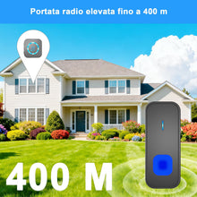 Carica l'immagine nel visualizzatore di Gallery, AIMAX Campanello senza fili con 1 trasmettitore e 2 ricevitori, portata 400 m, impermeabilità IP55, 55 suonerie, 5 livel