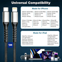 Carica l'immagine nel visualizzatore di Gallery, Cavo USB C Lightning 1M, Cavo iPhone USB C 2Pezzi [Certificato MFi] Cavetto iPhone Lightning Cavi Carica Rapida Type C F