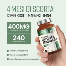 Carica l'immagine nel visualizzatore di Gallery, Magnesio Completo 8-in-1 | 400 mg Alta Dose | 240 Capsule Vegane | Magnesio Bisglicinato, Citrato, Malato, Taurato | Int